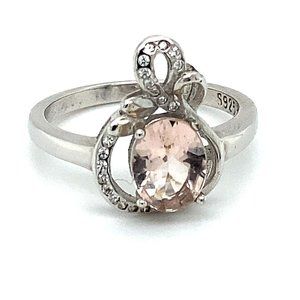 Morganite .92ct Platinum Finish Solid Silver Ring